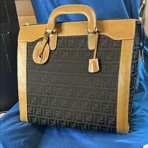 Authentic Fendi Zucca Canvas x Leather Black x Brown Handbag NS091274. HUGE!!!